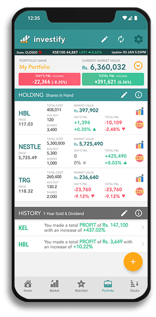 Investify portfolio manager for tracking PSX holdings and returns